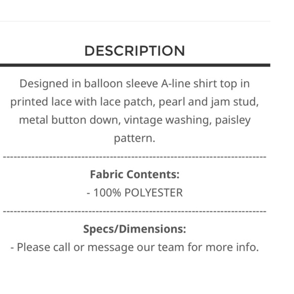 POL. 💜 Paisley Lace Button-Up Shirt with Embellishments - Picture 6 of 7